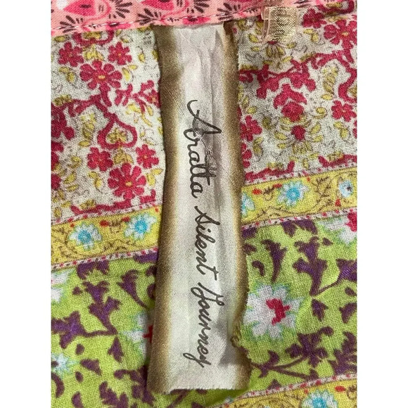 Aratta Silent Journey Mix Print Beaded Tunic Button Down Shirt Cotton size Small - Picture 6 of 8